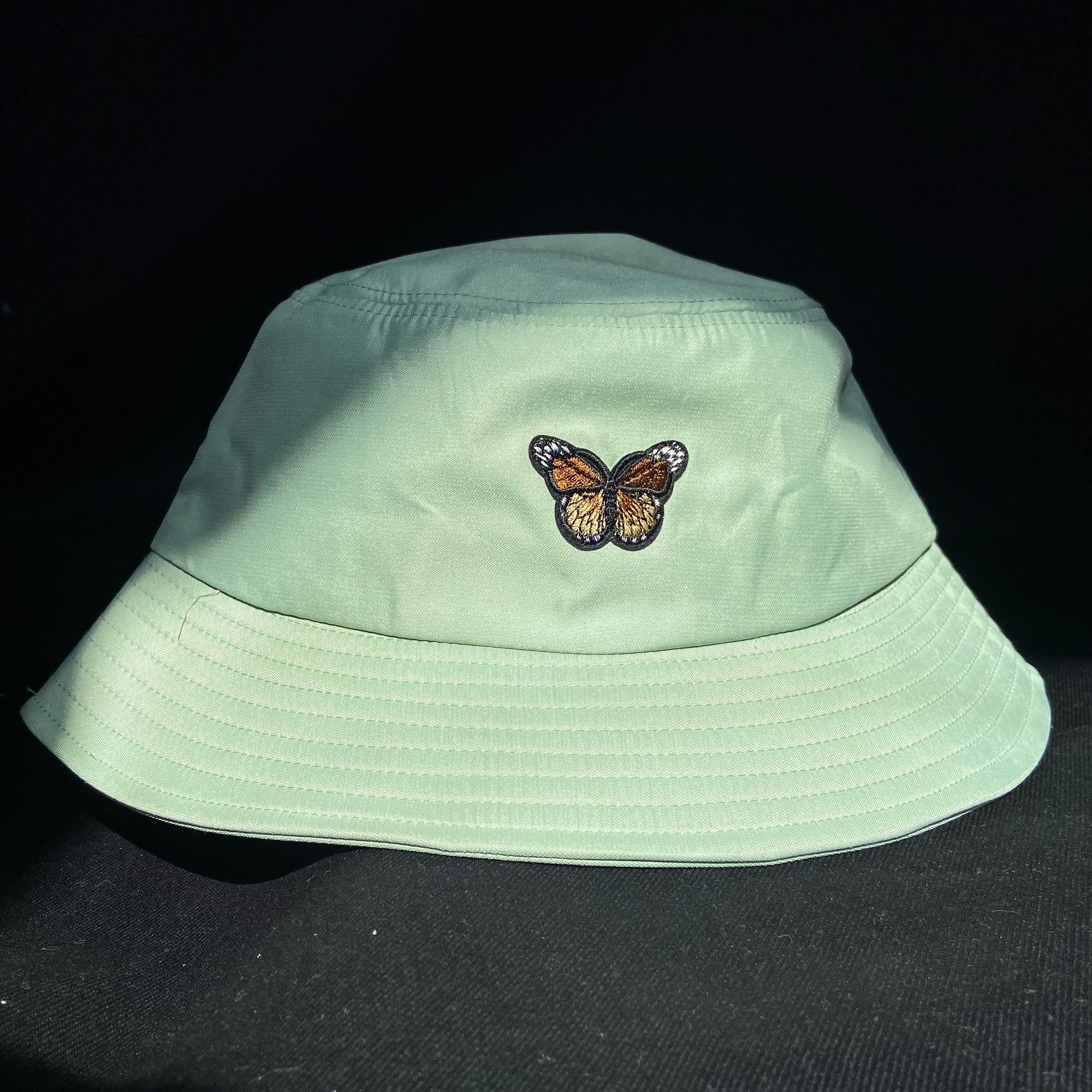 Y2K Green Bucket Hat with Brown Butterfly Etsy