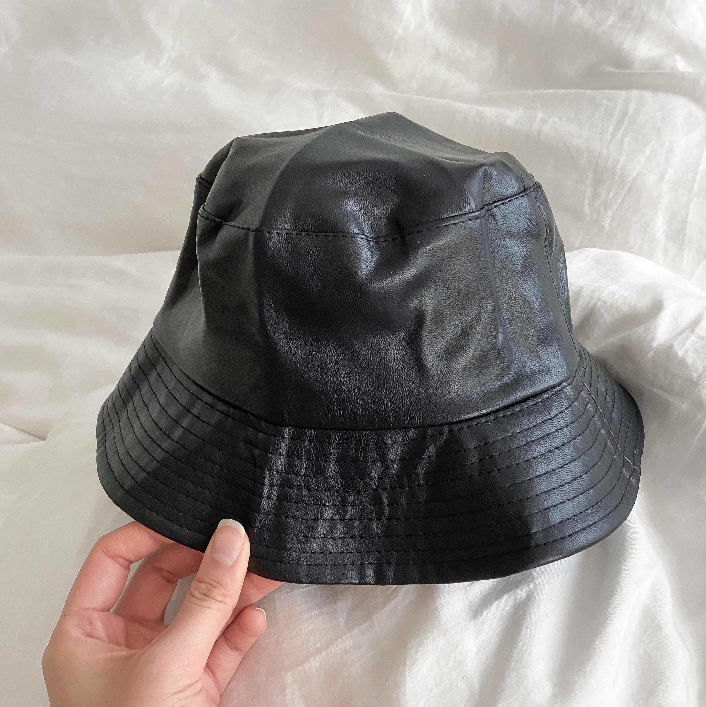 Black Leather Bucket Hat Winter Fashion Accessory Chic Y2K - Etsy UK
