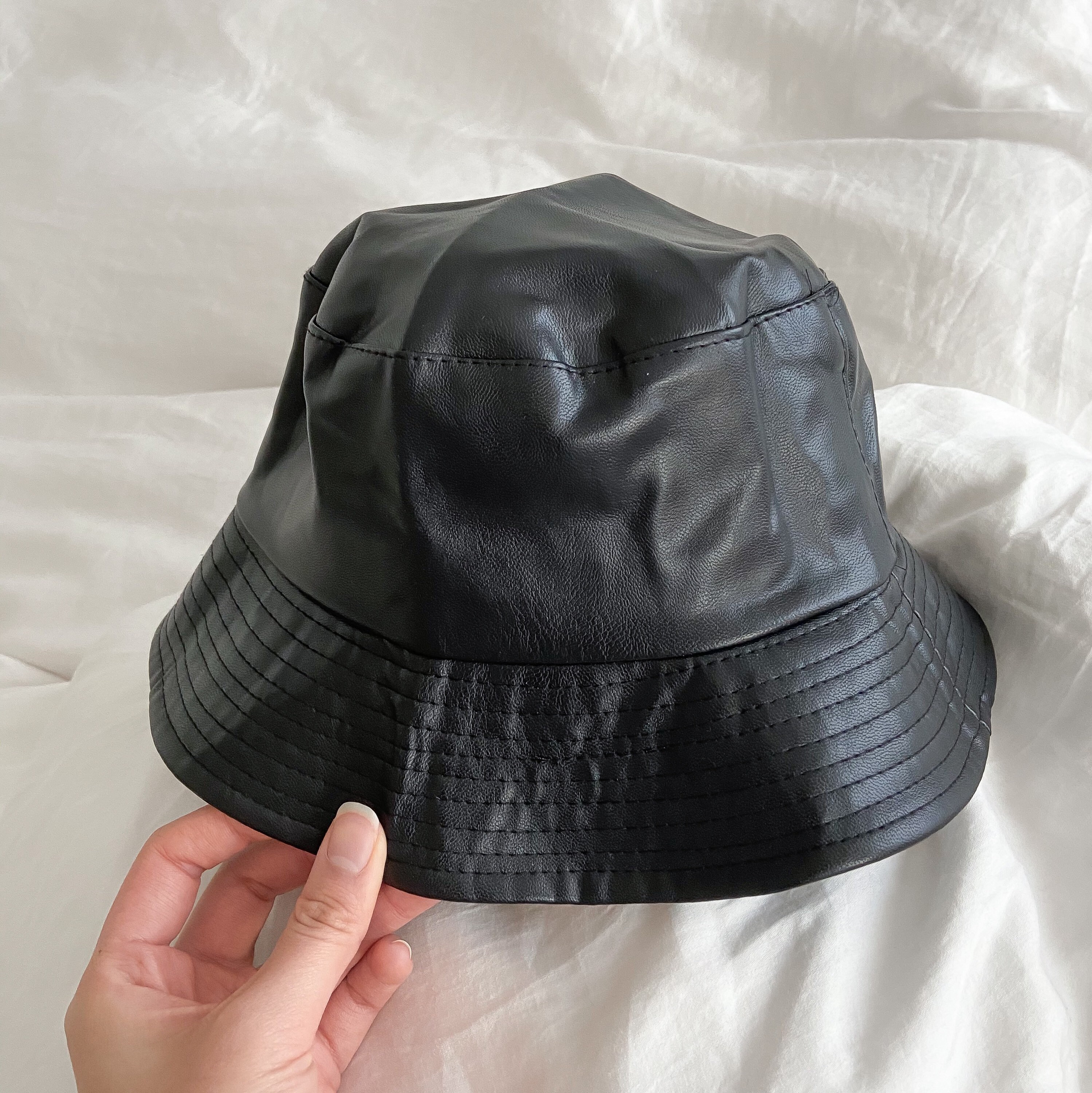 Black Leather Bucket Hat Winter Fashion Accessory Chic Y2K Etsy UK