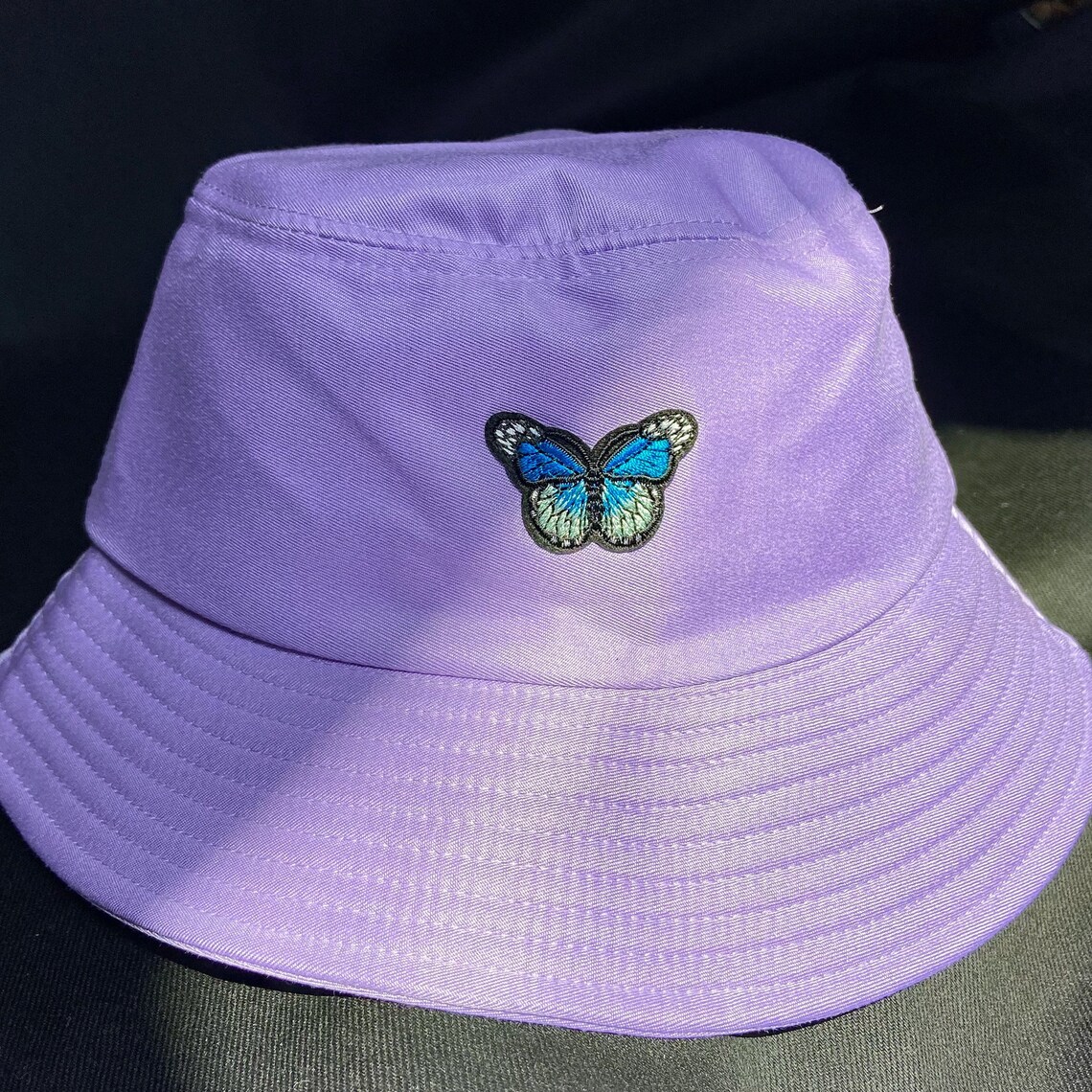 Y2K Purple Bucket Hat with Blue Butterfly Etsy