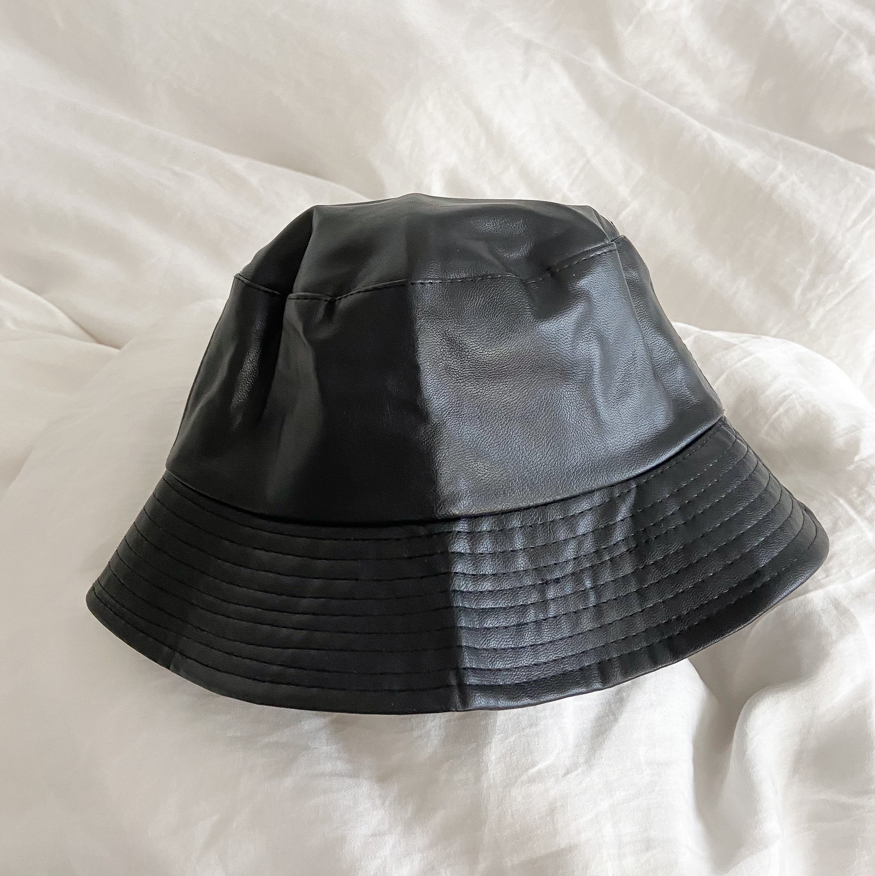 Black PU Leather Bucket Hat Trendy Bucket Hat Etsy