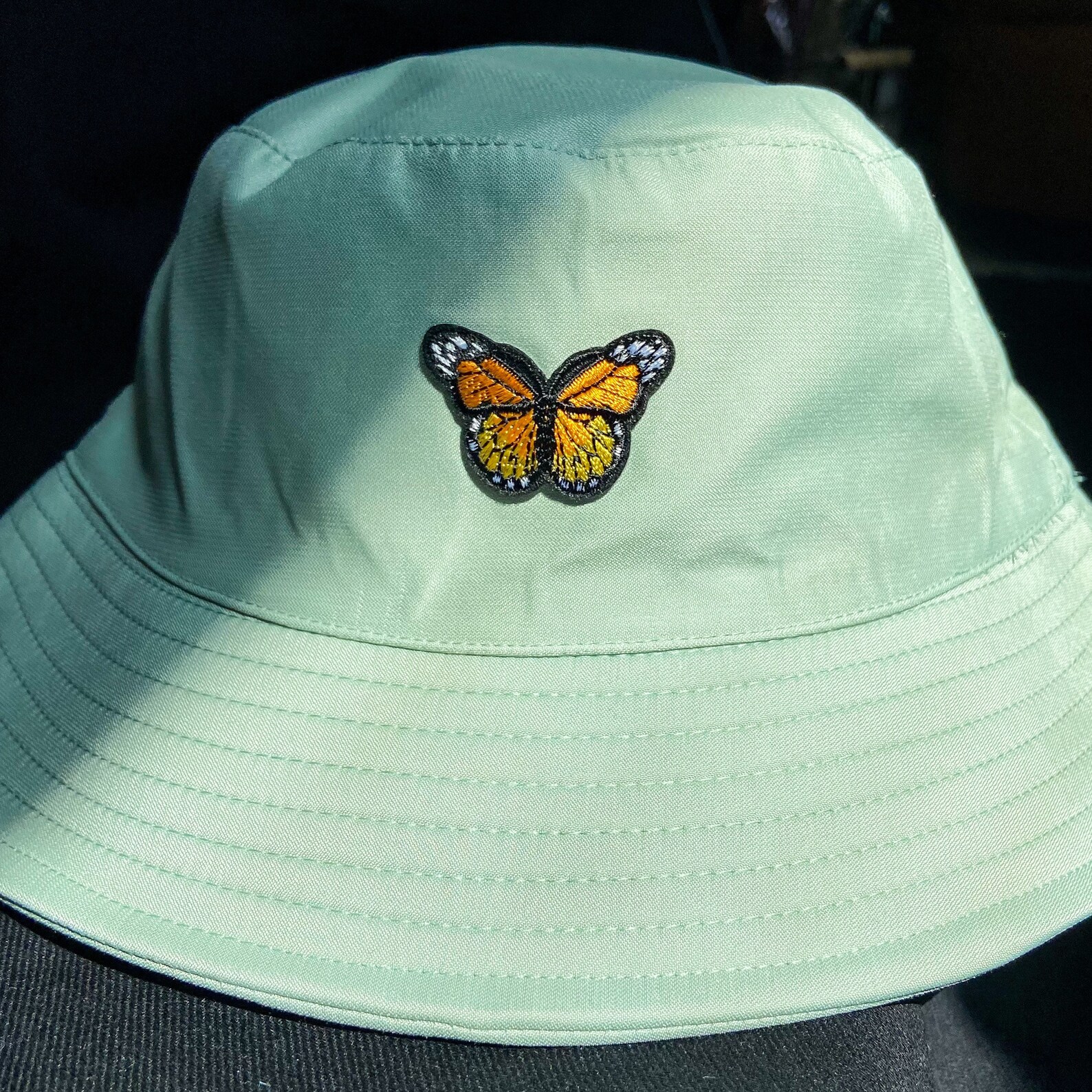 Y2K Green Bucket Hat with Orange Butterfly Etsy