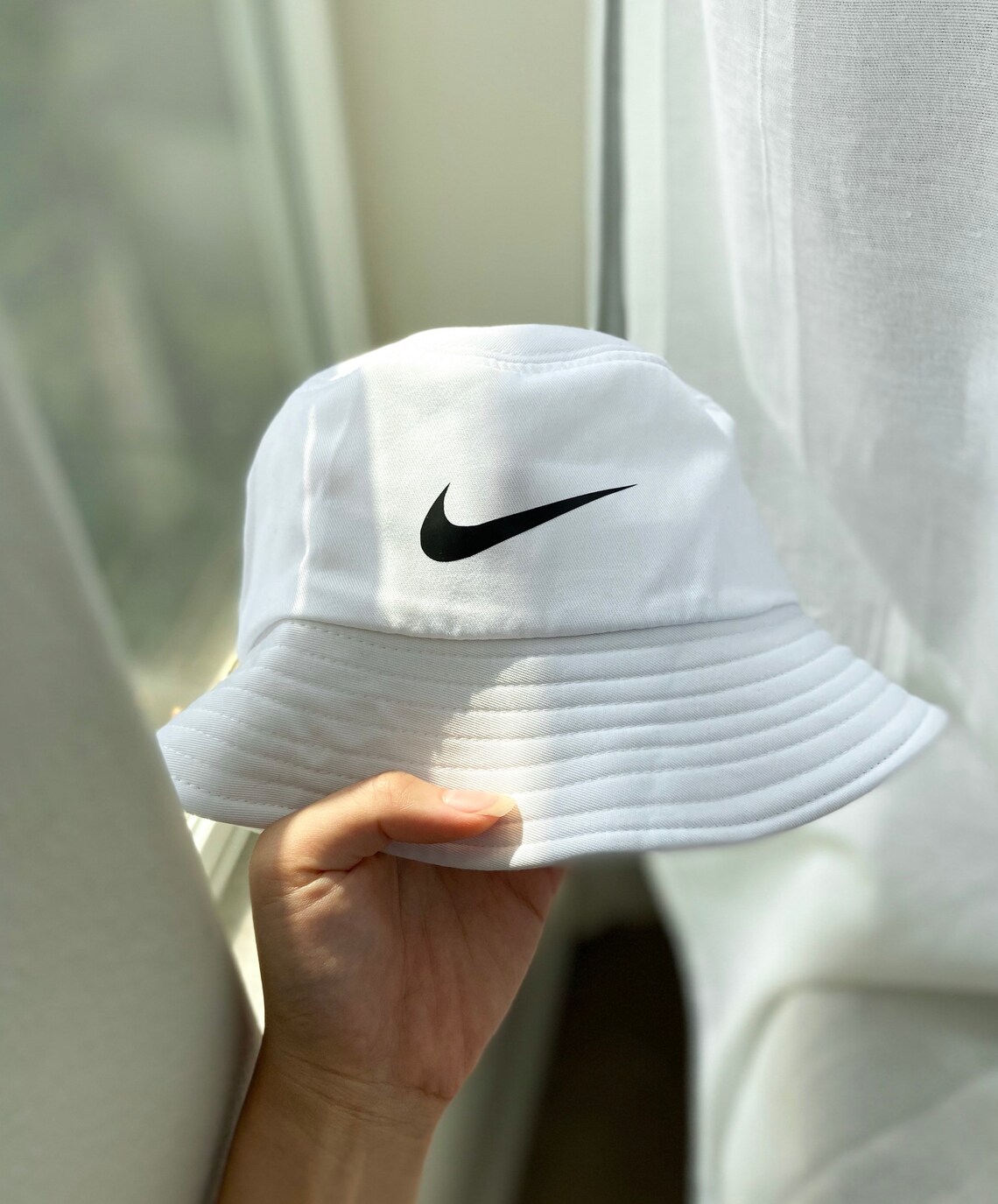 White Nike Logo Bucket Hat | Etsy