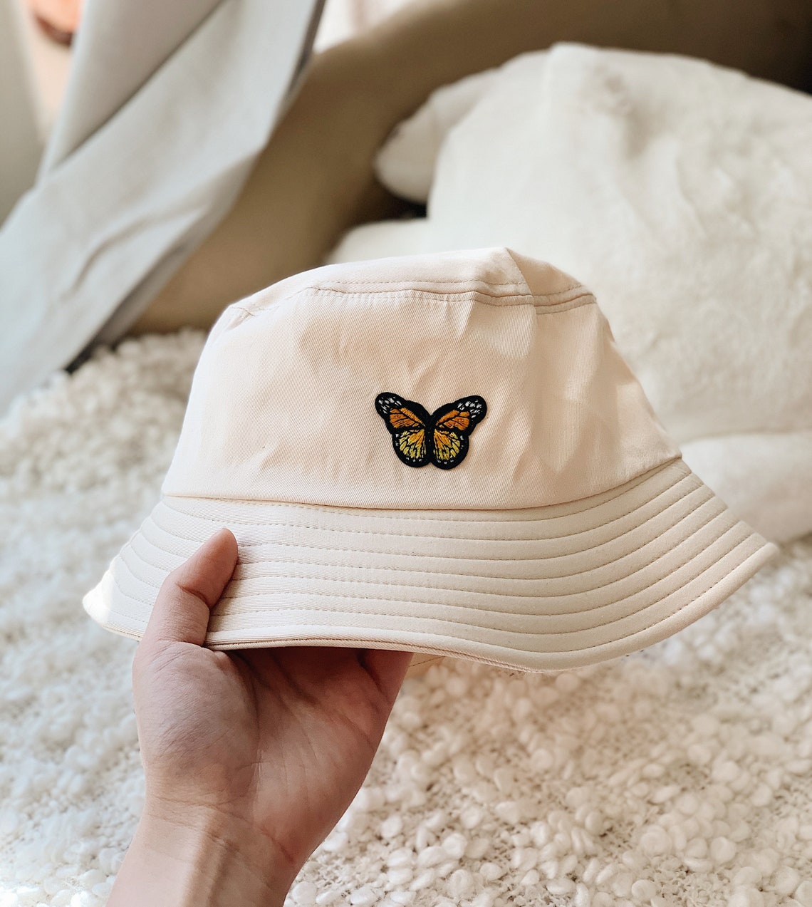 Butterfly Bucket Hat White Cream bucket hat Embroidered Etsy