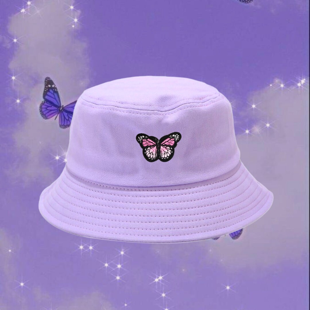 Pink Butterfly Purple Bucket Hat Y2K 