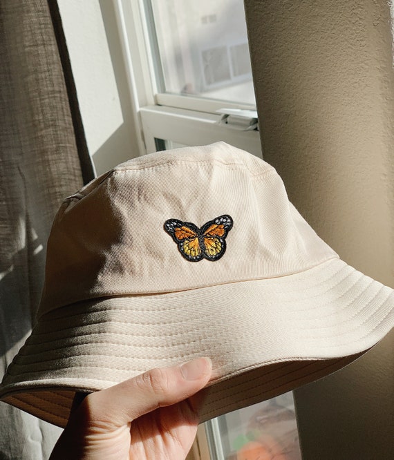 Butterfly Bucket Hat White Cream bucket hat Embroidered | Etsy