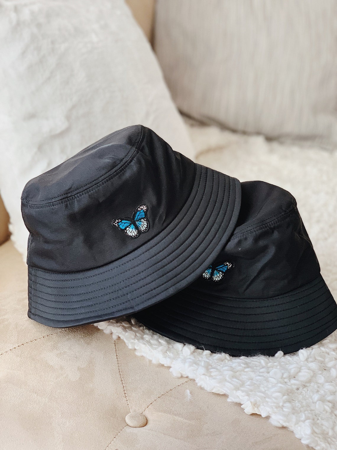 Butterfly Bucket Hat Black bucket hat Embroidered Butterfly Etsy
