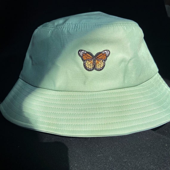 Brown Butterfly Green Bucket Hat Y2K 