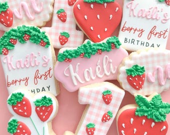 Berry First Birthday Strawberry Birthday Cookies