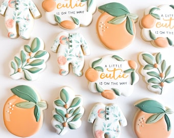 A little cutie Baby Shower Cookies orange Baby shower Cookies