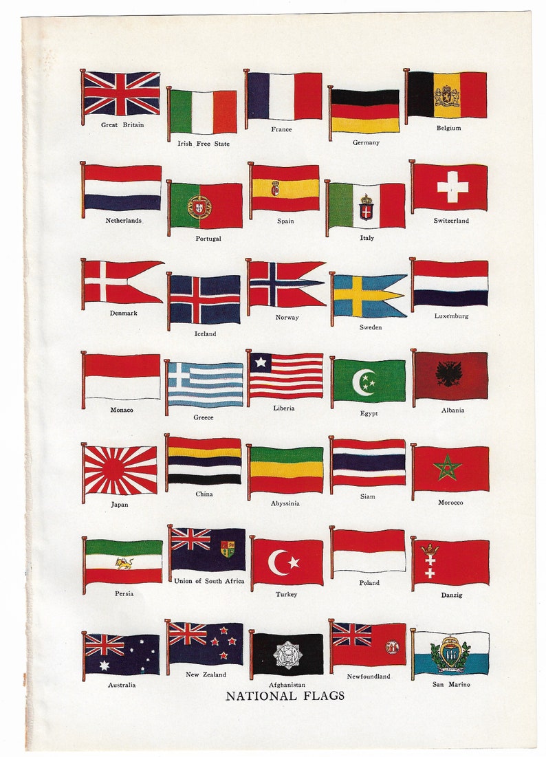 1936 Vintage National Flags Print Set of Two Original Vintage | Etsy
