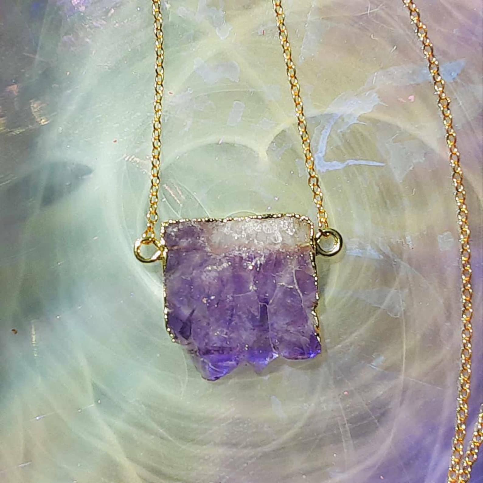 Amethyst Crystal Golden Necklace Amethyst Crystal Pendant Etsy
