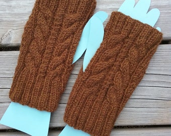 Alpaca/Merino Wool,Handknitted Fingerless Gloves, Cables, Wool, Soft, Warm, Stylish & Functional, Adult-sized, Made in Canada