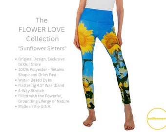 Women's Sunflower High-Waisted Yoga Leggings, Floral Leggings, Colorful Leggings, Light Weight Leggings, Gift for Her