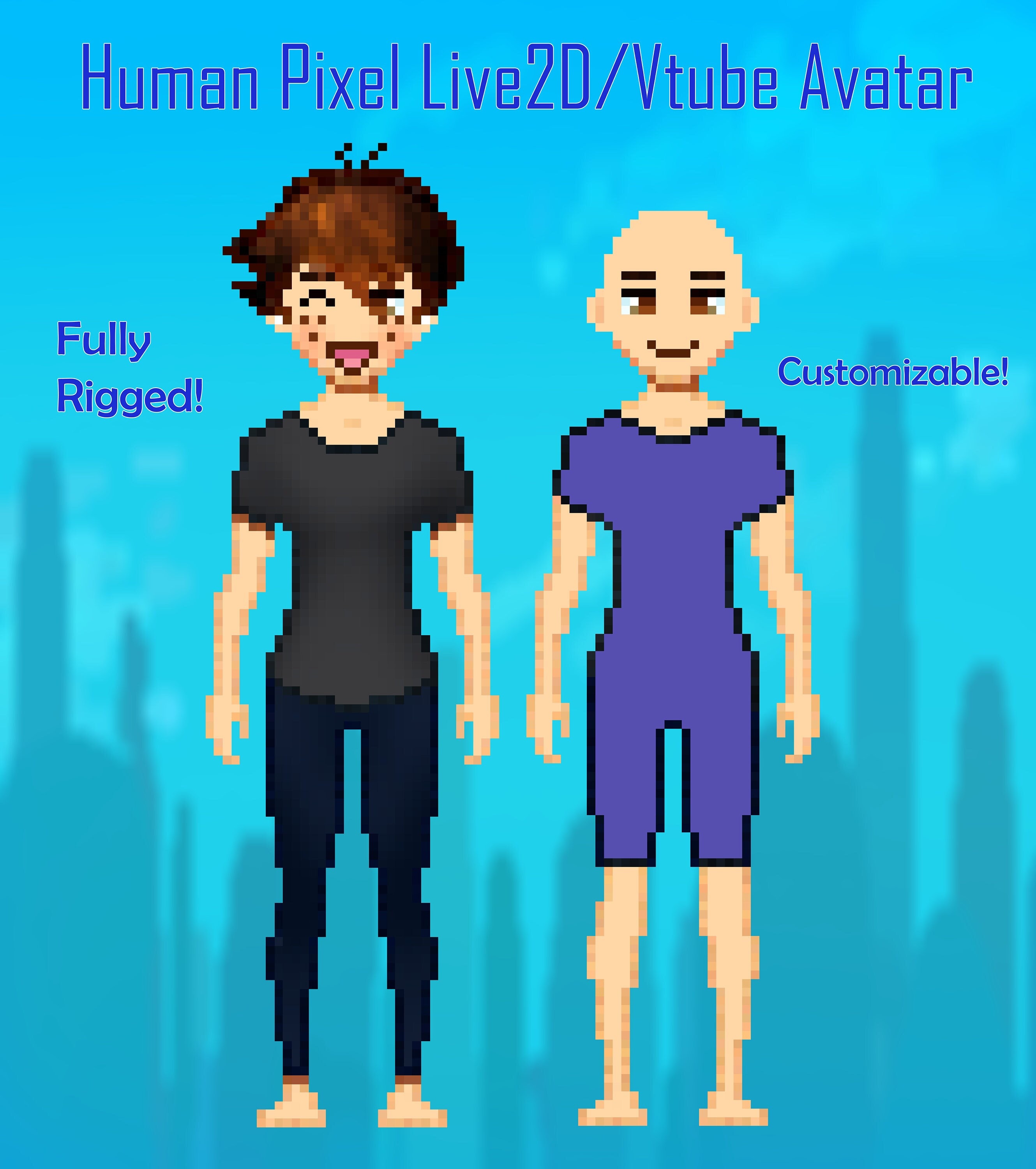 Customizable Human Pixel Live2D/Vtube Avatar - Fully Rigged!