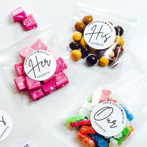 Custom Wedding Favor Stickers, His And Her Favorite, Wedding Treat Bags, Favorite Stickers, Unique Wedding Favor, Our Favorite, Personalized