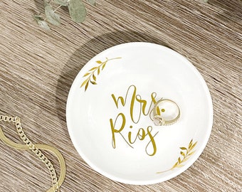 Custom Square Jewelry Tray for Wedding Gift Personalized Mrs Ring Dish with Last Name