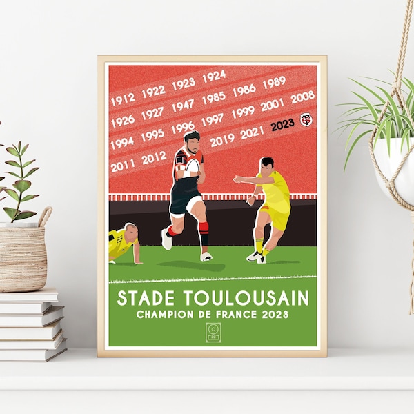 Affiche "Stade Toulousain - Champions de France 2023" - Poster déco intérieure / Art mural / Affiche sport rugby Top 14 / décoration design