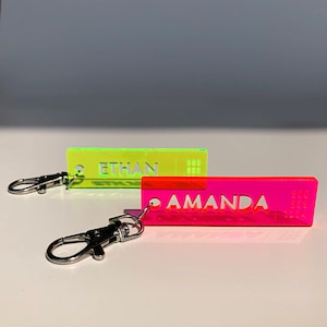 Custom Fluorescent bag tag - keychain, backpack, school, sports, Identification tag, neon // Laser cut & Engraved