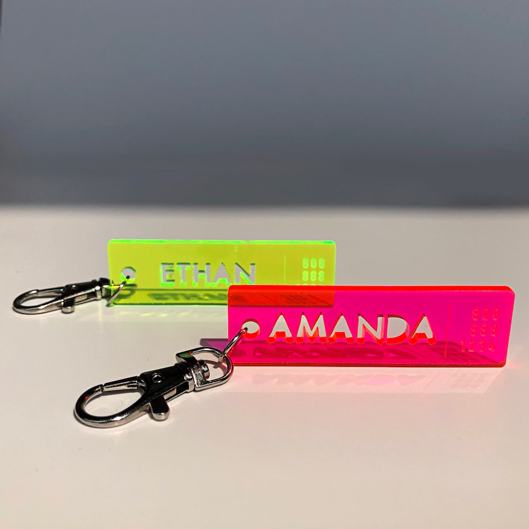 Custom Fluorescent Bag Tag Keychain, Backpack, School, Sports