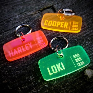 Pet Tag Modern, dog, cat, personalized, ID, fluorescent, rectangle, acrylic, laser cut + engraved