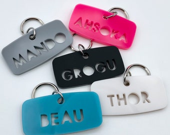 Pet Tag, modern, personalized, acrylic, rectangle, Laser Cut, PUNCH OUT