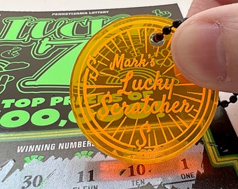 Personalized lucky lottery ticket scratcher, retro, vintage, custom laser engraved coin or keychain