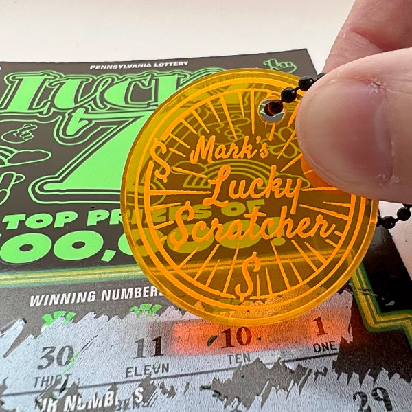 Personalized lucky lottery ticket scratcher, retro, vintage, custom laser engraved coin or keychain