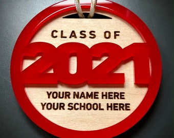 Personalized Class of 2021 Senior Commencement Graduation Ornament Keepsake / 2 Piece Custom Laser Cut & Engraved