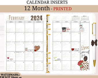 PRINTED 2024 Dated Calendar 12 Month, Fashion  Planner Inserts, Refill, A5, A6, Half Page, Mm, Personal, Happy Planner, JANUARY - DECEMBER