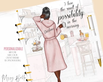 Tablero de control de agenda con diseño de chica afroamericana, PM MM GM A5, planificador personal, inserto/cubierta de disco Happy Planner, tableros de control de agenda