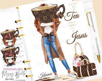 African American Woman Coffee & Jesus, Planner Insert, Dashboard / Cover for PM MM Agenda, A5 Dashboard, Personal Planner, Designer Fashion