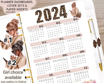 PRINTED 2024 Year At A Glance Dashboard Insert for Your Agenda, PM, MM, A5, A6, Mini, Personal, Binder, Half Page