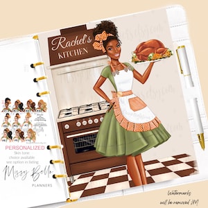 Kitchen Cooking Girl Planner Dashboard Insert or Cover Set for Your Planner in sizes PM, MM, A5, A6, Mini, Personal, Happy Planner & MORE