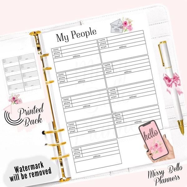 PRINTED Phone & Address Inserts for Your Planner ,PM, MM ,Gm, A5, A6, Happy Planner, Personal Binder, mini, half page, 3 ring, notebook