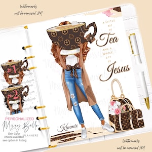 African American Woman Coffee & Jesus, Planner Insert, Dashboard / Cover for PM MM Agenda, A5 Dashboard, Personal Planner, Designer Fashion