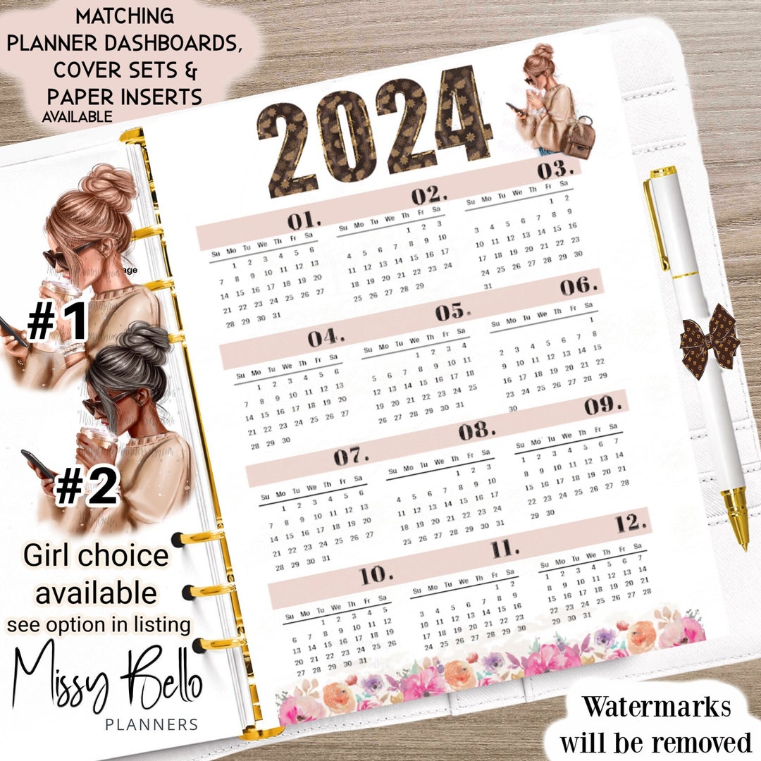 PRINTED 2024 Year At A Glance Dashboard Insert for Your Agenda, PM, MM ...