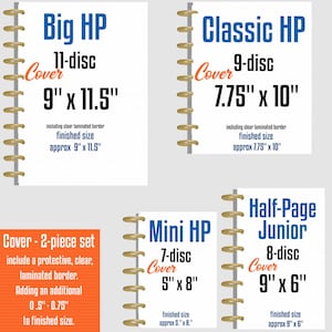 K&ouml;nnte beinhalten: Vier wei&szlig;e scheibengebundene Notizbuchh&uuml;llen mit Beschriftung Big HP 11-Scheiben 22,86x29,21 cm, Classic HP 9-Scheiben 19,68x25,4 cm, Mini HP 7-Scheiben 12,7x20,32 cm und Half-Page Junior 8-Scheiben 22,86x15,24 cm inklusive laminierter R&auml;nder.
