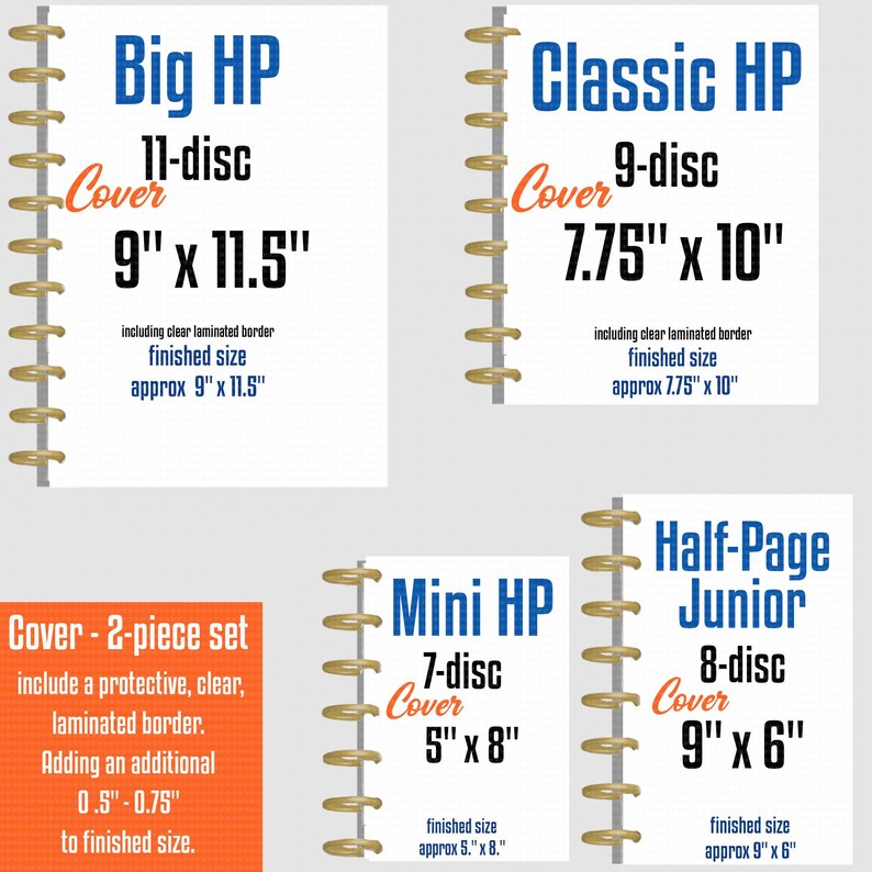 K&ouml;nnte beinhalten: Vier wei&szlig;e scheibengebundene Notizbuchh&uuml;llen mit Beschriftung Big HP 11-Scheiben 22,86x29,21 cm, Classic HP 9-Scheiben 19,68x25,4 cm, Mini HP 7-Scheiben 12,7x20,32 cm und Half-Page Junior 8-Scheiben 22,86x15,24 cm inklusive laminierter R&auml;nder.