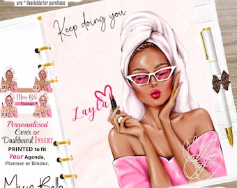 Brown Skin Girl Boss instrumentpanelsinlägg eller omslagsset som är gjort för att lägga till i din kalender, storlekar PM, MM, A5, A6, Mini, Personlig, Happy Planner, Agenda.