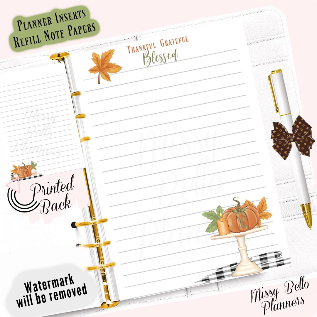 PRINTED Blessed, Thankful, Writing Paper, Planner Insert Pages , A5