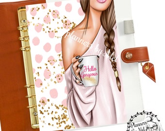 Agenda Coffee Girl con panel/portada PM, MM y GM, portada, tamaño A5, planificador personal