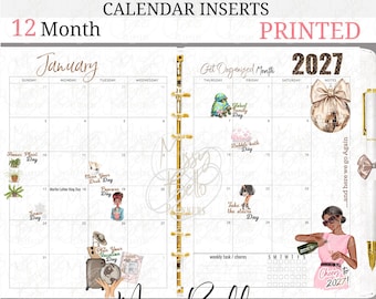 Brown Girl, Black Woman, PRINTED, 2027, Dated Calendar, Add to Y0UR Planner, 12 Month, inserts, PM, A5, MM, Hp, A6, half-page, Disc bound
