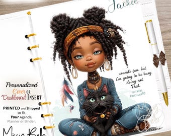 Cat Lady, Brown girl, Planner Dashboard Insert or Cover Set made for Your Planner, PM, MM, A5, A6, Mini, Personal, Happy Planner, Agenda.