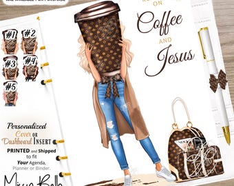 Kaffee und Jesus Mädchen Dashboard Insert oder Cover Set für Ihren Planer, Größen PM, MM, A5, A6, Mini, Personal, Happy Planner, Agenda