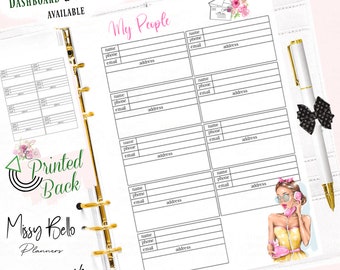 PRINTED Planner Contact List Note Paper Insert Pages for your A5, A6, MM, PM, Personal, Happy Planner, Designer Agendas & more!