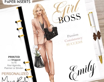 Personlig Girl Boss Babe Agenda Dashboard Insert eller Cover Set för din Planner i storlekarna PM, MM, A5, A6, Mini, Personal, Happy Planner