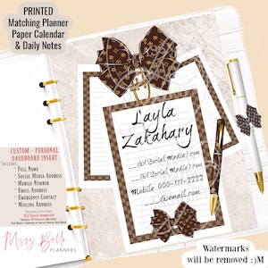 Custom Personal Contact Info Private Dashboard Insert for PM MM GM Agenda, Planner Cover, A5 Dashboard, Personal Planner, a6, happy planner
