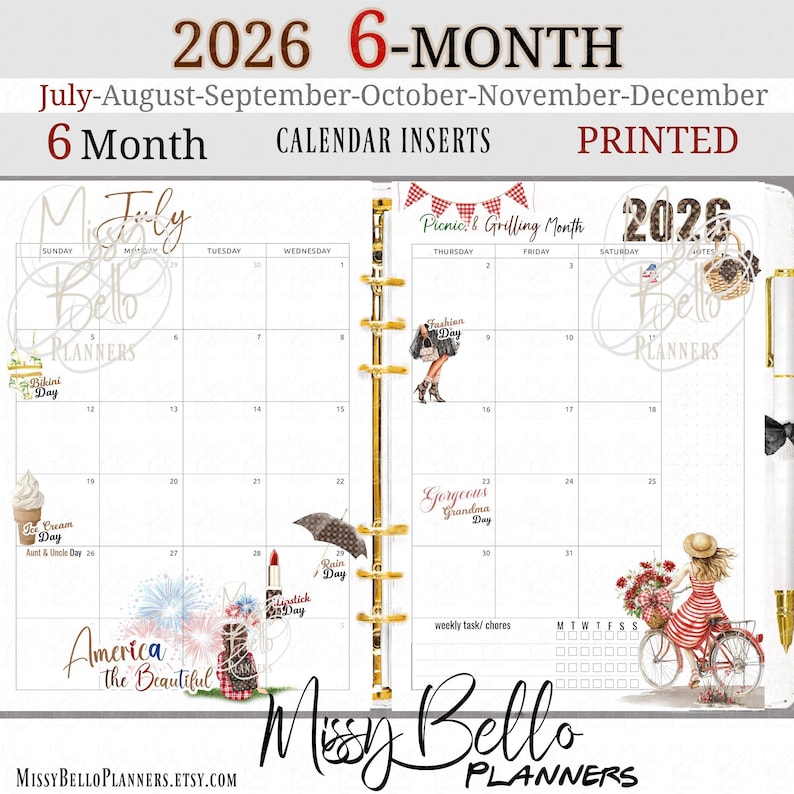 PRINTED 6-month 2026 Calendar, Unique Signature Style, Paper Inserts ...