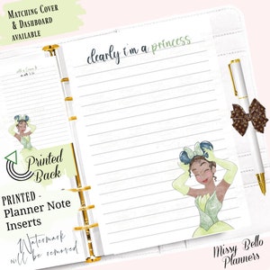 PRINTED Tiana Princess Inspired Insert Pages for your planner, A5, A6, MM, PM, Happy Planner, Designer Agenda, Tn, Binders, half page